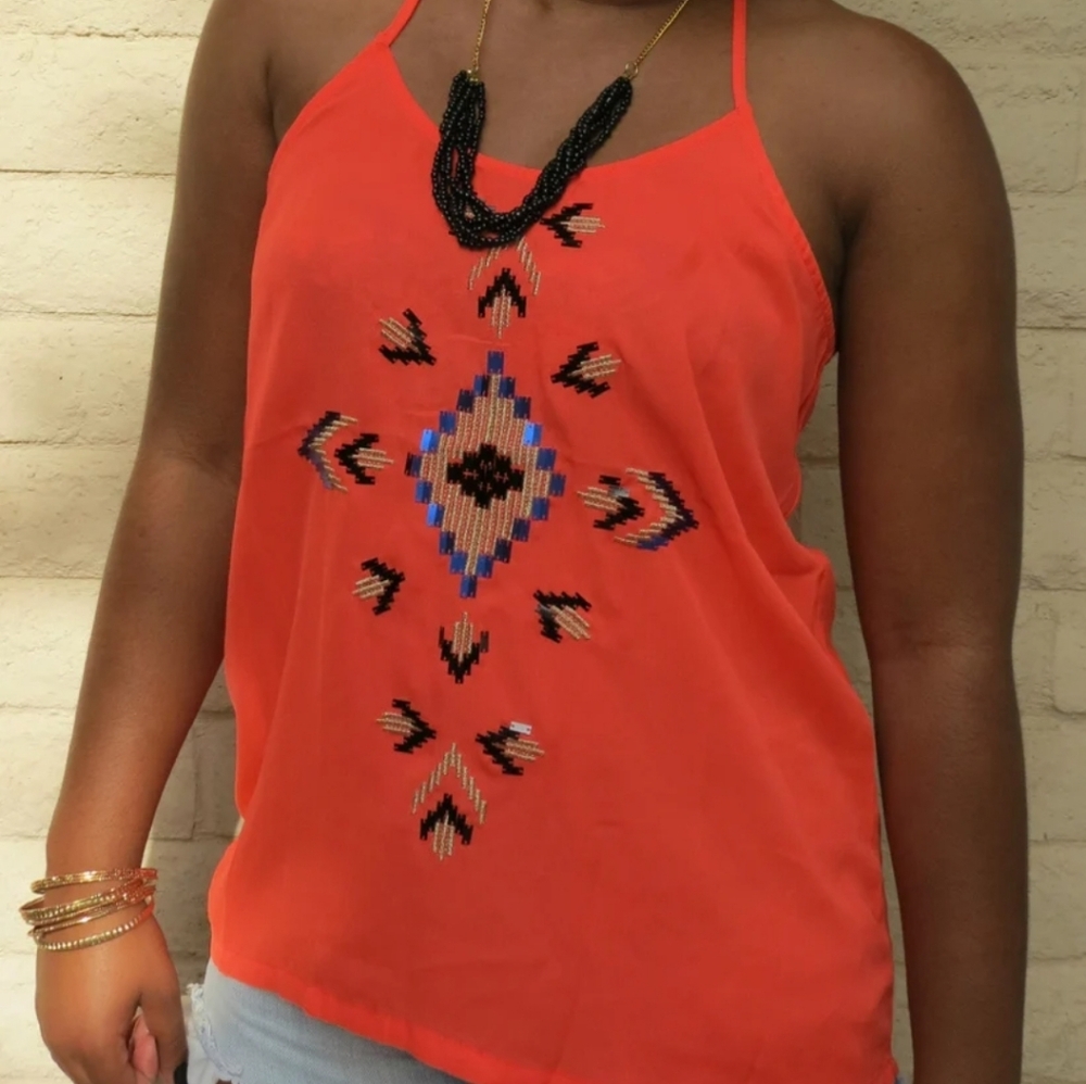 Cecico Orange Camisole with Tribal Pattern